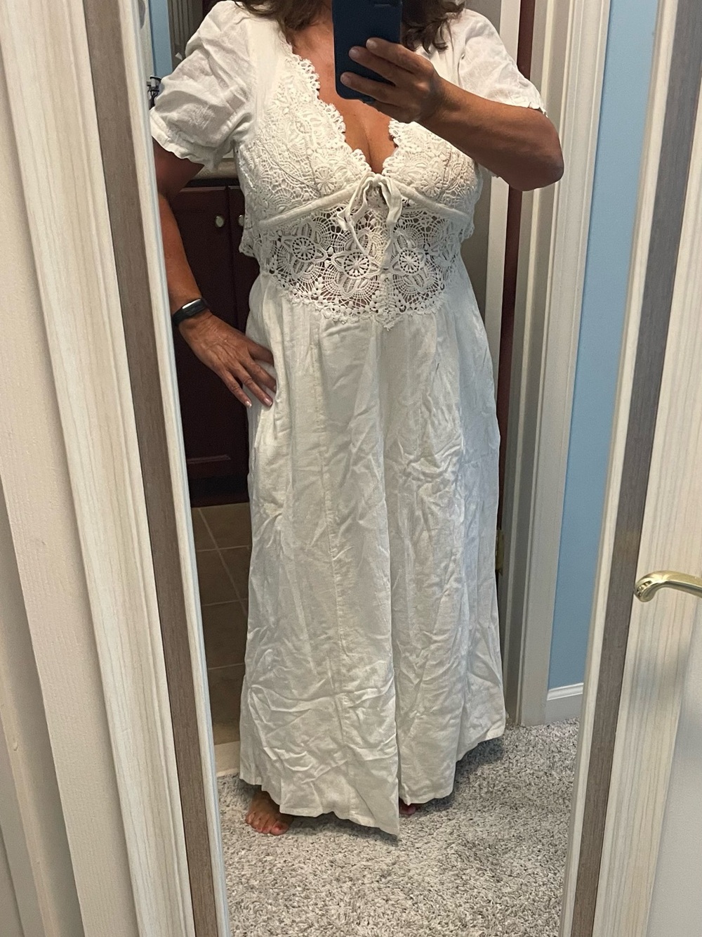 NWT Free PeopleElegant Cream Lace-Front Cotton Slip Dress